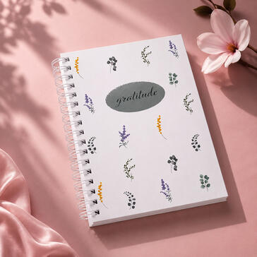 A5 Floral Gratitude Journal, ruled, 100p, wiro, Rs 350 (excl shipping)